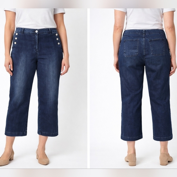 Talbots Denim - Talbots Navy Blue Capri Cropped Button Pockets-Accent Jeans Size 16